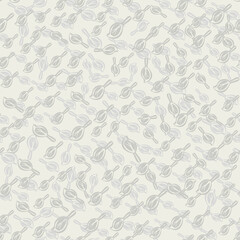 Ditsy modern abstract faux mono print scattered leaves background. Seamless vector pattern Simple imitation lino cut effect neutral ecru beige texture backdrop. Botanical repeat for nature concept
