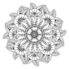 Circular pattern in form of mandala for Henna, Mehndi, tattoo, decoration. Coloring book page.
