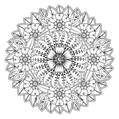 Circular pattern in form of mandala for Henna, Mehndi, tattoo, decoration. Coloring book page.