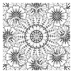 Circular pattern in form of mandala for Henna, Mehndi, tattoo, decoration. Coloring book page.