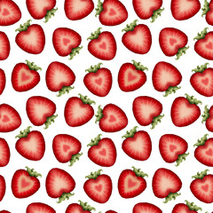 Strawberry in heart shape watercolor seamless pattern. Valentines day, love, dessert background