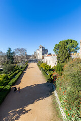 Convent of Christ or 'Convento de Cristo' is ornately sculpted, Manueline style, hilltop Roman Catholic convent in Tomar, Portugal. Templar stronghold complex is a historic and cultural monument.