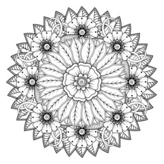 Circular pattern in form of mandala for Henna, Mehndi, tattoo, decoration. Coloring book page.