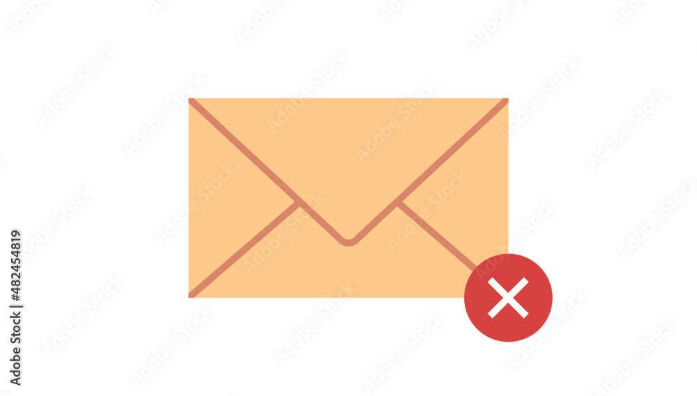 Aufkleber rejection sign on email symbol and email unreading block simple concept flat vector illustration.