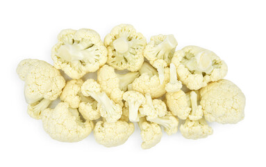 Heap of cauliflower isolated on white background. Top view