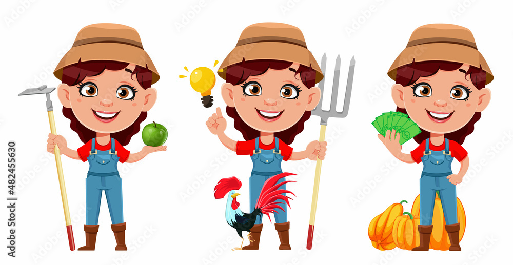 Sticker Farmer woman cartoon character