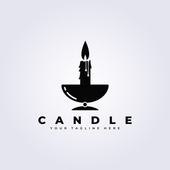 Black and white candle light flame logo in cup vector illustration design