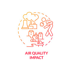 Air quality impact red gradient concept icon. Climate change and health abstract idea thin line illustration. Isolated outline drawing. Editable stroke. Roboto-Medium, Myriad Pro-Bold fonts used