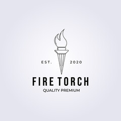 Fire torch logo line art minimalist vector illustration logo