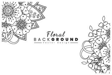 Obraz premium Mehndi flower for henna, mehndi, tattoo, decoration. Decorative ornament in ethnic oriental style, doodle ornament, outline hand draw. Coloring book page.