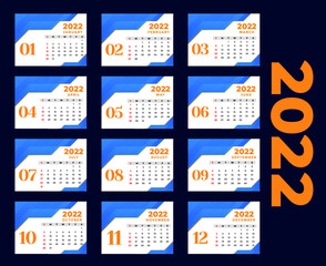 Calendar 2022 Months Happy New Year Abstract Design Vector Illustration Colors With Blue Background