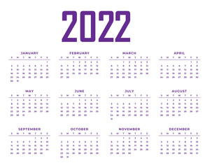 Calendar 2022 Months Happy New Year Abstract Design Vector Illustration Purple With White Background