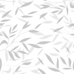 Floral seamless with hand drawn leaves. Cute autumn black and white background. Tropic grass branches. Modern floral compositions. Fashion vector illustration for wallpaper, poster, fabric, textile