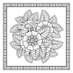 Mehndi flower for henna, mehndi, tattoo, decoration. Decorative ornament in ethnic oriental style, doodle ornament, outline hand draw. Coloring book page.