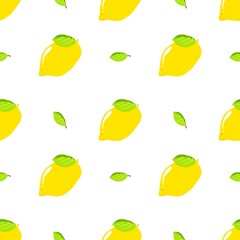 Seamless pattern yellow Lemon leaves fruit with cartoon isolated on white.Bright of delicious fruit illustration used for background