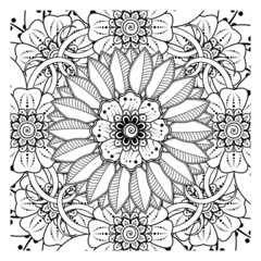 Circular pattern in form of mandala for Henna, Mehndi, tattoo, decoration. Decorative ornament in ethnic oriental style. Coloring book page.