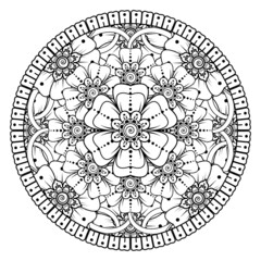 Circular pattern in form of mandala for Henna, Mehndi, tattoo, decoration. Decorative ornament in ethnic oriental style. Coloring book page.
