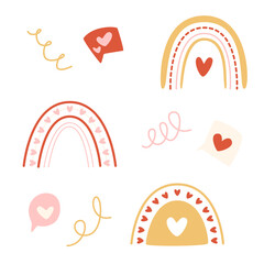 Cute set of rainbows in gentle color. Valentine day illustration collection