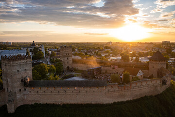 Fototapeta premium Aerial view on Lubart's castle in Lutsk, Ukraine from drone