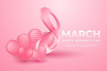 Happy women's day with pink heart and eight number.