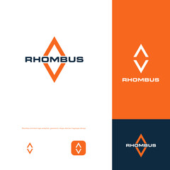 Rhombus flat minimal style vector logo concept. Arrow up and down, forward and backward, isolated icon. Geometric shape for business, vector isolated logotype