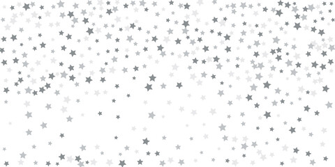 Silver star confetti. Falling stars on a white background. Illustration of flying shining stars. Decorative element. Suitable for your design, postcards, invitations, gift, vip.