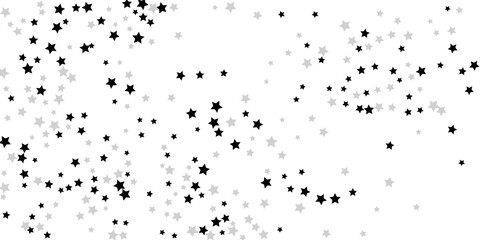 Silver star confetti. Falling stars on a white background. Illustration of flying shining stars. Decorative element. Suitable for your design, postcards, invitations, gift, vip.