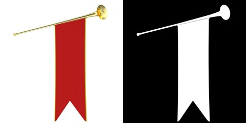 3D rendering illustration of a medieval heraldic trumpet with a banner © Francesco Milanese