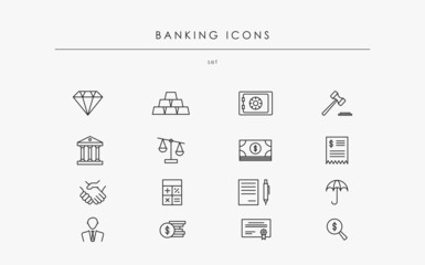 Finance and banking isolated vector icon set. Finance symbols collection for business and credit. Investment and commerce icons vector