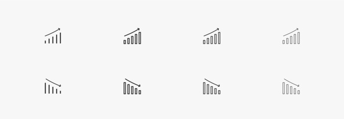 Chart vector icon. Infographic and statistics for business and presentation black linear icon. Chart in isolation with arrow vector. Descending and ascending bar chart