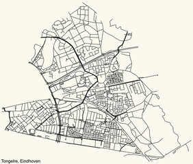 Detailed navigation black lines urban street roads map  of the TONGELRE DISTRICT of the Dutch regional capital city Eindhoven, Netherlands on vintage beige background