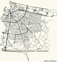 Fototapeta na wymiar Detailed navigation black lines urban street roads map of the STRATUM DISTRICT of the Dutch regional capital city Eindhoven, Netherlands on vintage beige background