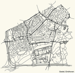 Detailed navigation black lines urban street roads map  of the GESTEL DISTRICT of the Dutch regional capital city Eindhoven, Netherlands on vintage beige background