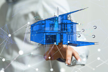 home data. Digital cyberspace with particles and Digital data network connections concept.