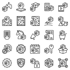 NFT related line icon set 2, vector illustration