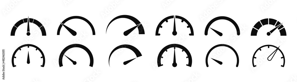 Poster speedometer icons. speed gauges. meters of speed for car. indicator for dashboard of car. tachometer