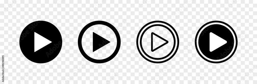 Poster play button. icon of play video and film. set of arrow in circles isolated on transparent background