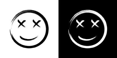 Face smile. Smiley of dead. Brush emoji. Grunge emoticon icon. Cartoon graffiti. Vector