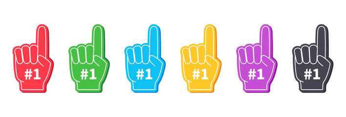 Fototapeta Foam fingers. 1 number on foam fingers. Hand glove with one number on finger. Icon for fan, sport, cheer, best and team. Support symbol. Isolated logo. Vector obraz