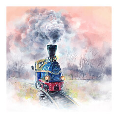 Coplor watercolor sketch of Park Railway Maltanka Train in Poznan, Poland © Kavalenkava