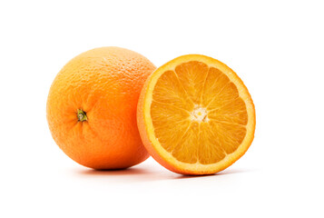 Fresh juicy oranges isolated on white background, Orange fruit isolated on white background, Isolated oranges, Ripe orange isolated on white background. with clipping path.