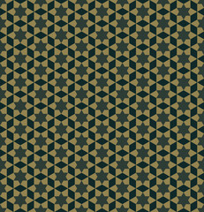 Seamless zigzag abstract background pattern. Six-pointed star and hexagon shape green, yellow. Texture design for textile, tile, cover, poster, backdrop, banner, wall. Vector illustration.