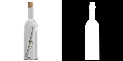 3D rendering illustration of a message in a bottle
