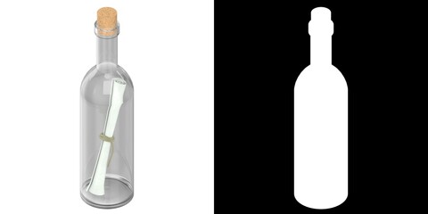 3D rendering illustration of a message in a bottle
