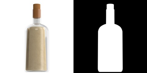 3D rendering illustration of a message in a bottle
