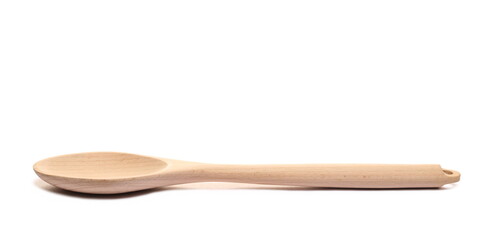 Empty new wooden spoon isolated on white  