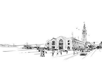 Fototapeta premium San Francisco city hand drawn. Street sketch, vector illustration