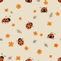 Seamless pattern with red ladybugs © Marina