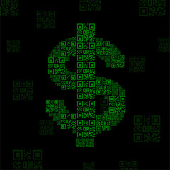 Abstract dollar sign of qr code. Vector illustration