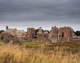 The old ruins of Lindisfarne Priory, Lindisfarne, Holy Island, Northumberland, UK